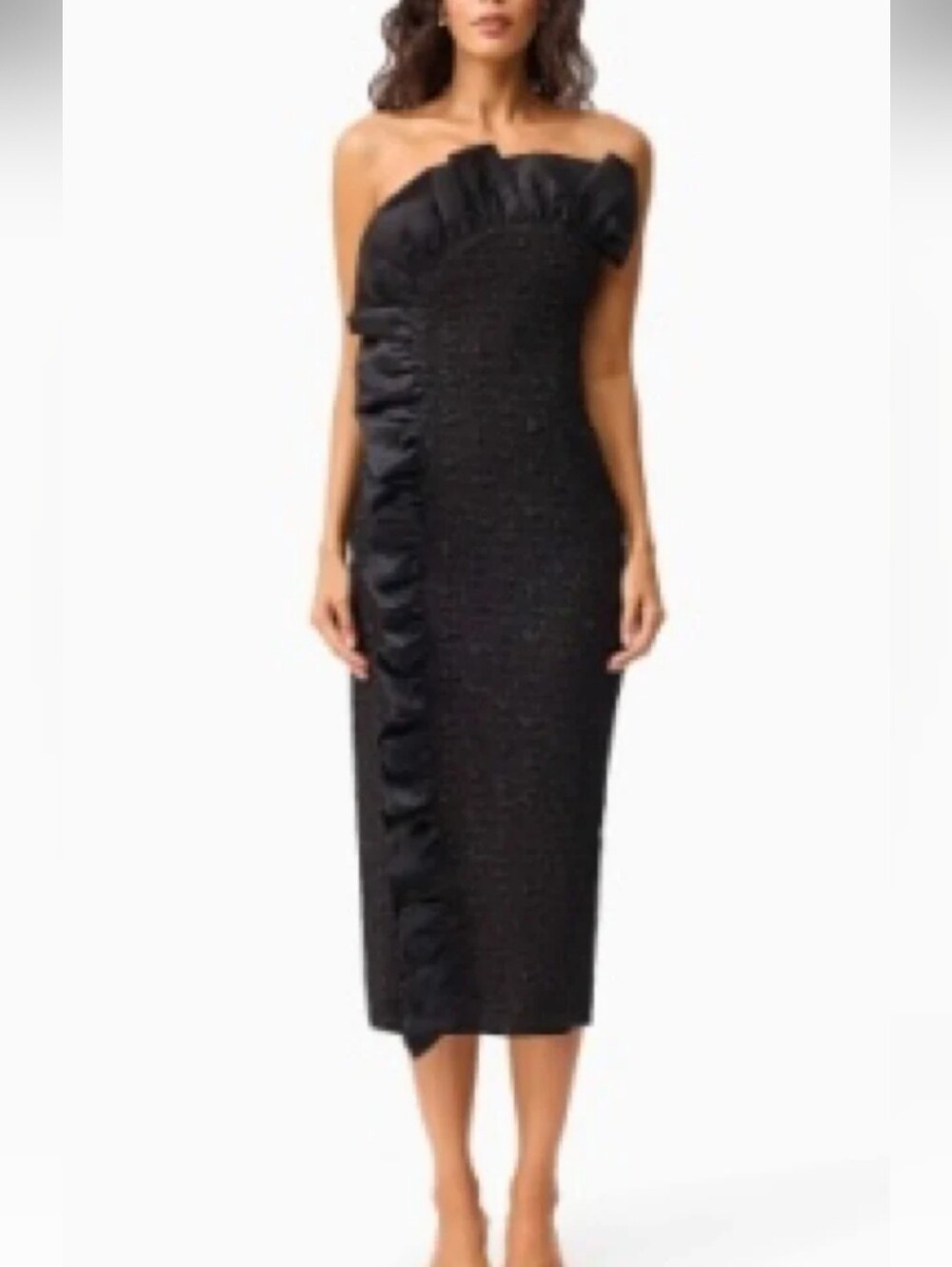 Elliatt Paloma Black Strapless Ruffle Midi cocktail Dress size M new with tags